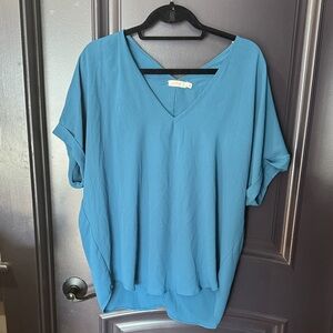 Lush Teal V-Neck Blouse
